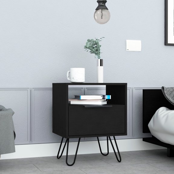 Black Nightstand with Storage and Display Shelf / Suitable for Small Bedroom Spaces