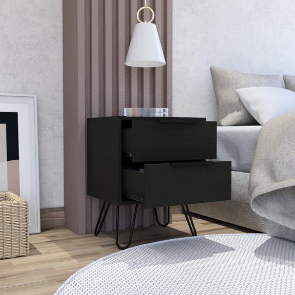 Black Nightstand with Two Drawers, High - Quality Build / Blend Well in Home Environment