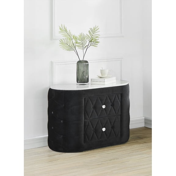 Black Nightstand with Two Storage Drawers & Faux Marble Top