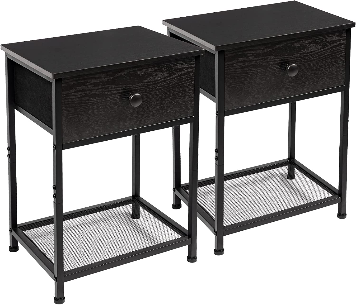 Black Nightstands Set of 2, Small End Tables Living Room with Drawer, Industrial Slim Side