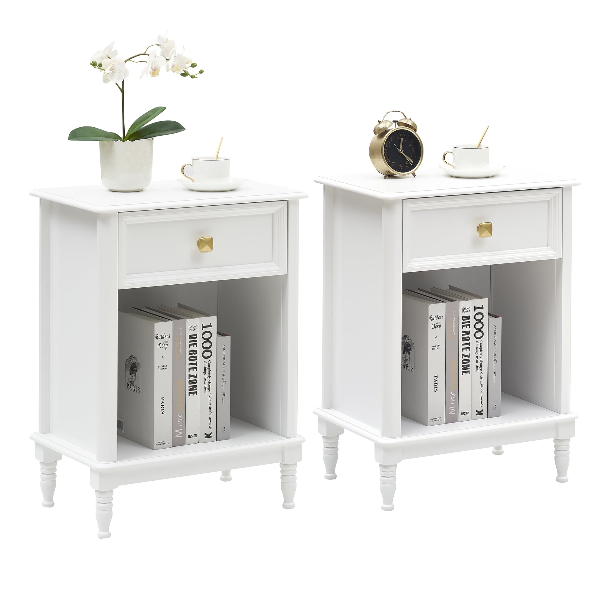 Black Nightstands Set of 2, Bedroom Nightstand with Drawer and Storage