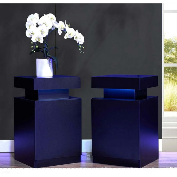 Black Nightstands Set of 2, Modern End Table with LED Lights, Bedside Table with Large Storage, 2 Night Stands for Bedrooms