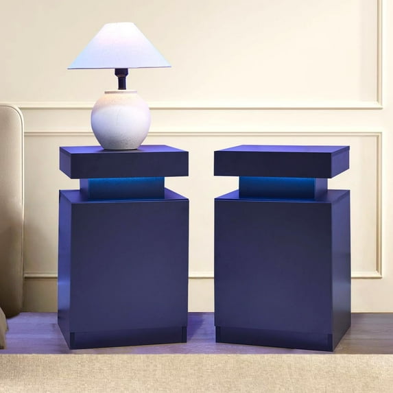 Black Nightstands Set of 2, Modern End Table with LED Lights, Bedside Table with Large Storage, 2 Night Stands for Bedrooms