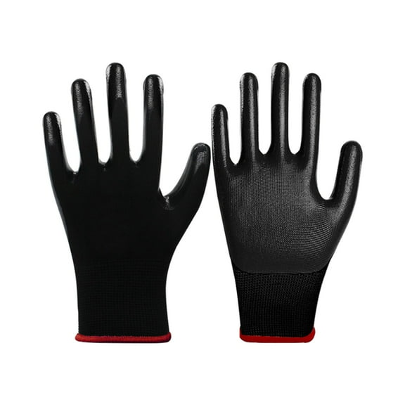 Black Nitrile Coated Work Gloves - Black Nitrile Heavy Duty Work Gloves for Men & Women, Reusable Firm Grip Mechanic Gloves for Men Work, Gardening, Construction Tools, Medium