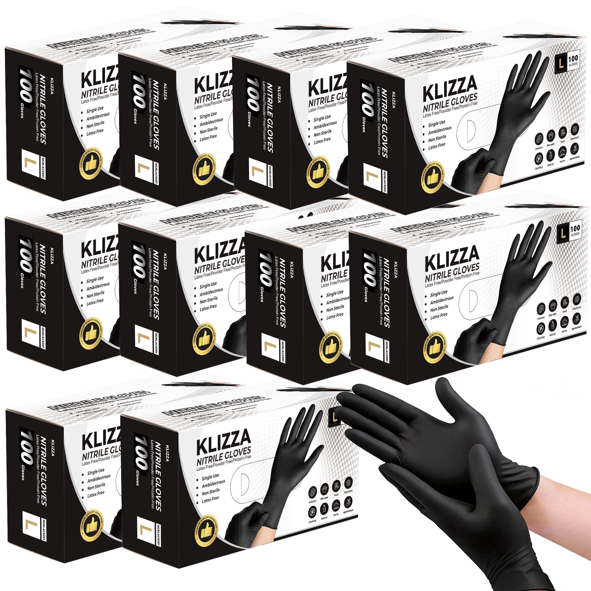 Black Nitrile Disposable Gloves 1000 Pcs, 5Mil Latex-Free and Powder-Free, Food Grade Safe for Food Processing, Kitchen, Cooking, Salons, Healthcare, Household Cleaning (L Size)