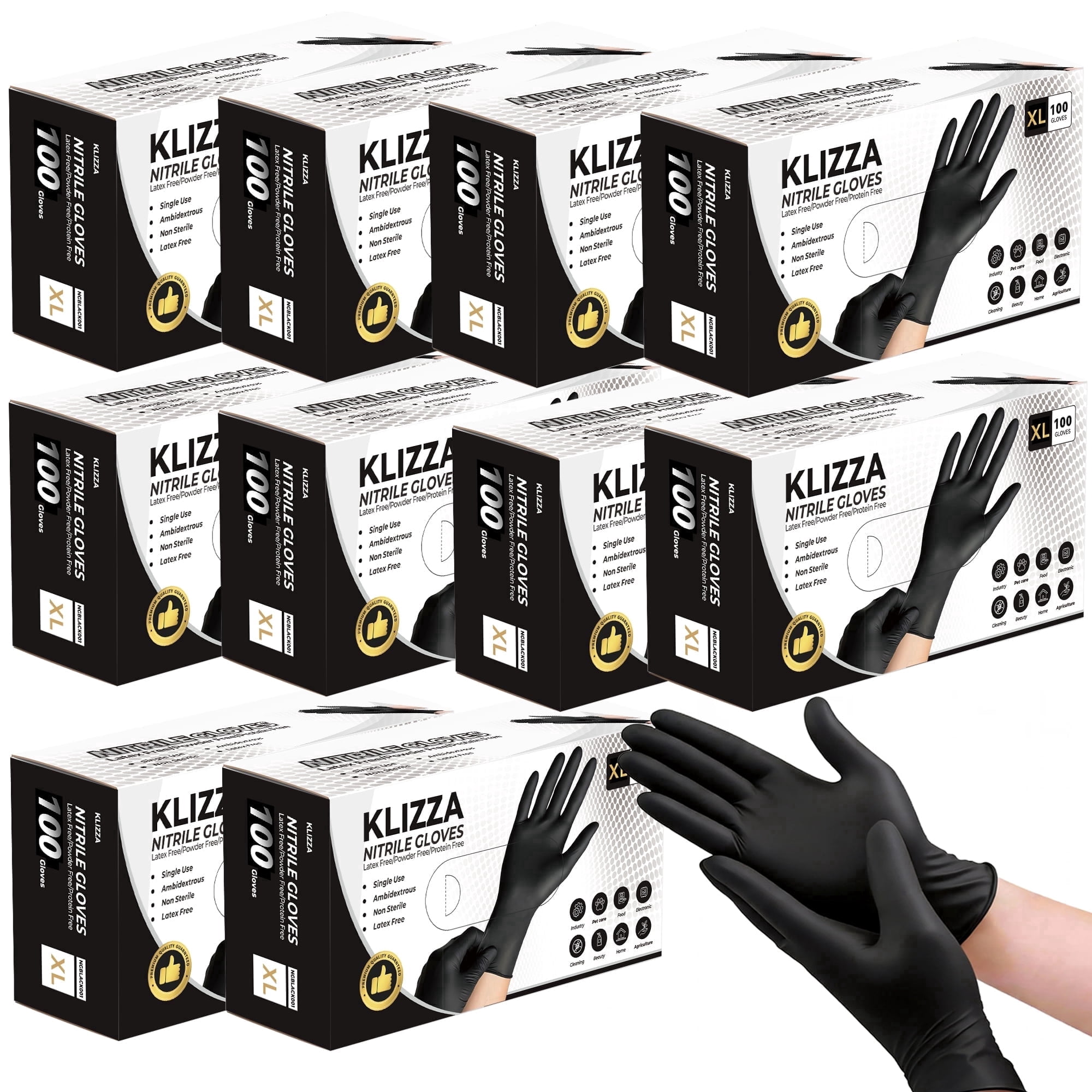Black Nitrile Disposable Gloves 1000 Pcs, 5Mil Latex-Free and Powder-Free, Safe for Food Processing, Kitchen, Cooking, Beauty Salons, Medical Care, Household Cleaning (XL Size)