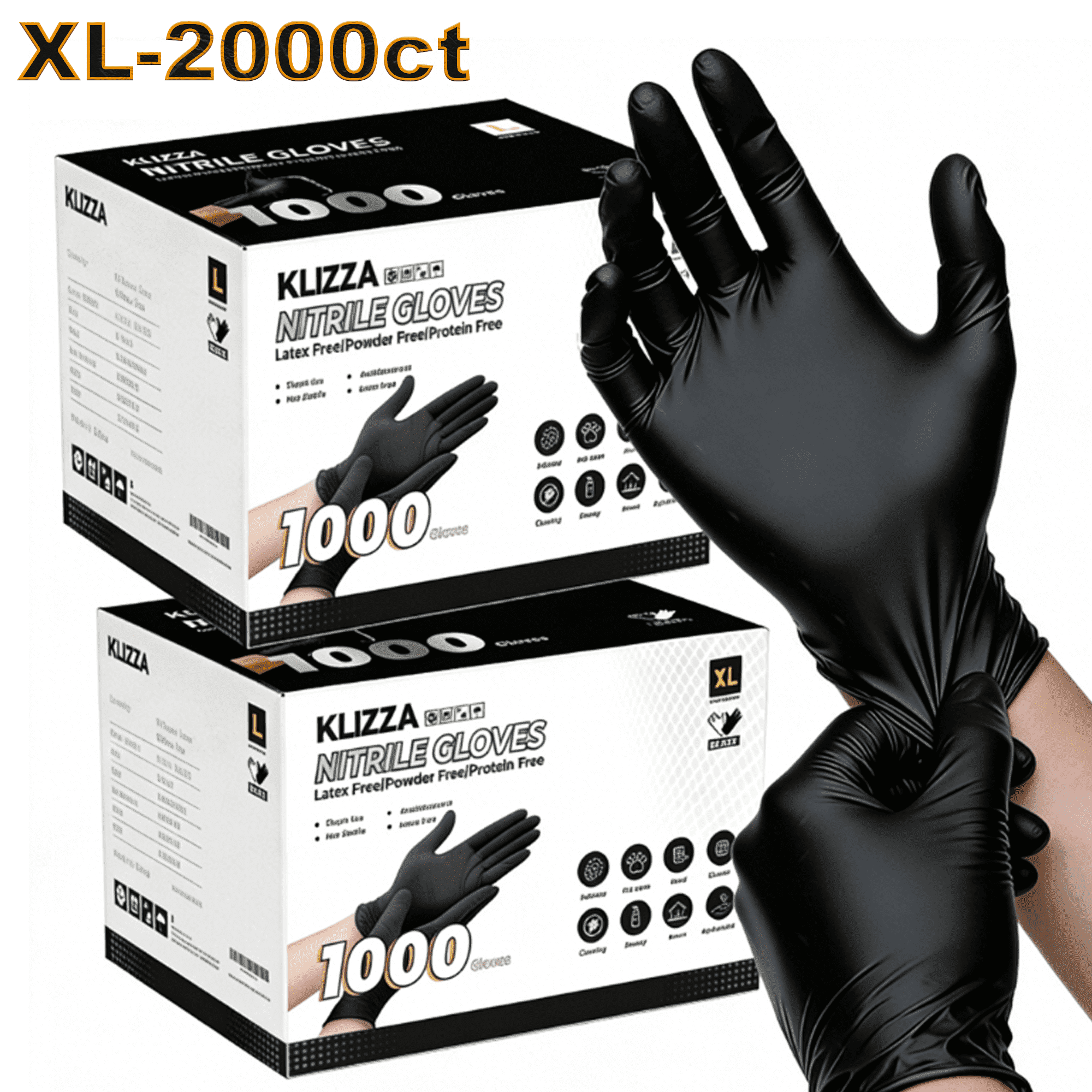 KLIZZA Black Nitrile Disposable Gloves 2000 Ct, 5 Mil Latex-Free and Powder-Free, Bluk Gloves Safe for Food Processing, Kitchen, Cooking, Tattoo, Auto Repair & Maintenance (XL Size)