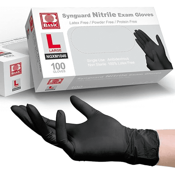 Black Nitrile Disposable Gloves Large L - BBQ, Tattoo, Hair Dye, Cooking, Mechanic Gloves - Powder and Latex Free, Disposable Gloves for Cleaning 100 Pack
