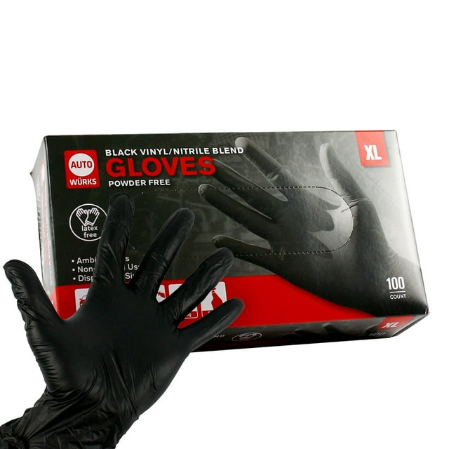 XL Black Nitrile Disposable Industrial Gloves, Latex & Powder Free, Box