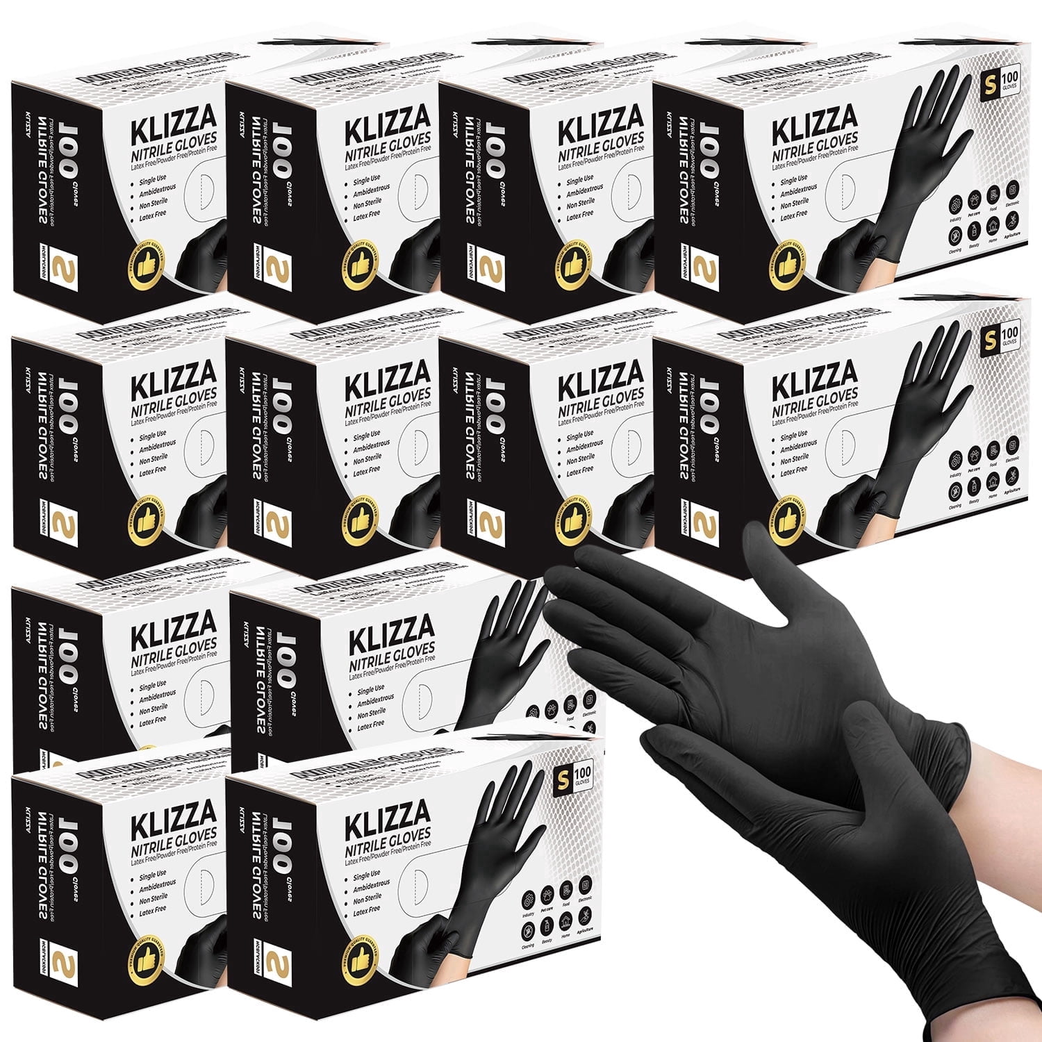 Black Nitrile Gloves Disposable 1000 Pcs, 5Mil Latex-Free and Powder-Free, Food Grade Safe for Food Processing, Kitchen, Cooking, Salons, Healthcare, Household Cleaning (S Size)