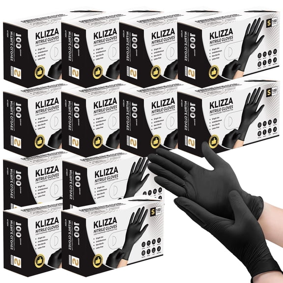 Black Nitrile Gloves Disposable 1000 Pcs, Latex-Free and Powder-Free, Food Grade Safe for Food Processing, Kitchen, Cooking, Salons, Healthcare, Household Cleaning (S Size)