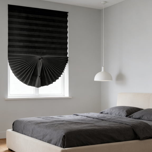 Black No Drill Pleated Paper Blind 24x59 Inch – Cut to Size Self Adhesive Temporary Window Shade, Renter Friendly, Light Blocking