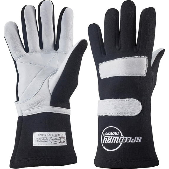 Black Nomex Racing Gloves, Size L, SFI-1, Leather Palm