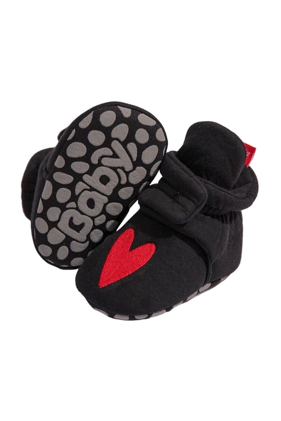 Black Non-Slip Walking Shoes For Infants, Heart Pattern And Soft Sole For Fall Winter Months, Learning To Walk, Easy To Put On