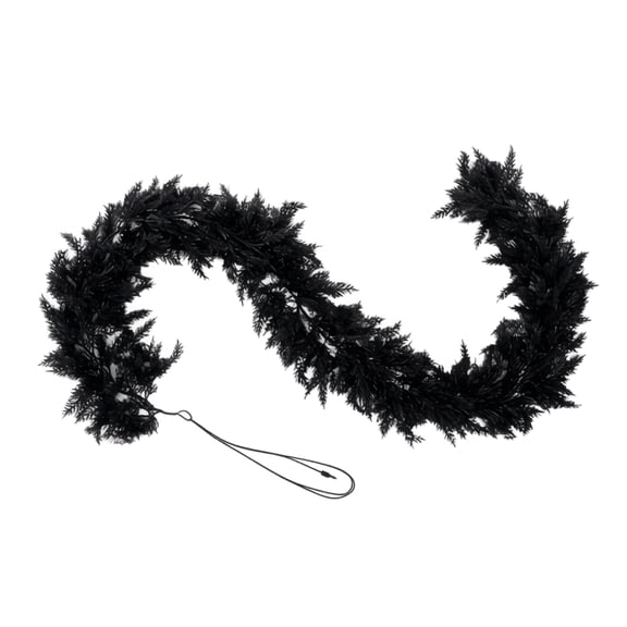 Black Norfolk Pine Garland 6FT, Halloween Real Touch Artificial Pine Vine for Living Room Fireplace Mantel Staircase Railing Doorway Holiday Party Home Decor black