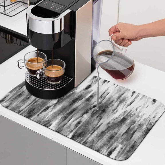Black Nostalgia Pencil Touches Dish Drying Mats for Kitchen Counter, Gradient Lines Overlay Absorbent Coffee Bar Mat with Non-slip Rubber Backed Quick Drying Dish Rack Pad 12"x16"