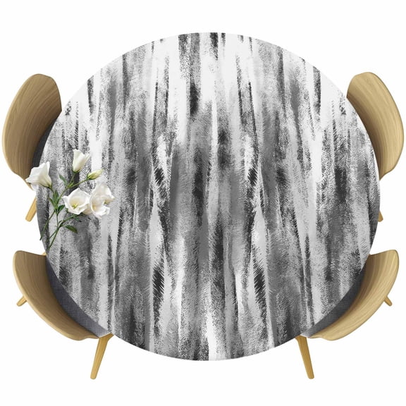 Black Nostalgia Pencil Touches Round Fitted Tablecloth with Elastic Edge, Gradient Lines Overlay Stretch Table Covers for 36"-44" Tables Wipeable Table Cloth for Outdoor