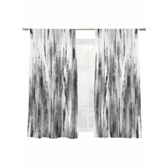 Black Nostalgia Pencil Touches Sheer Curtains 2 Panels Set Gradient Lines Overlay Sheer Window Curtains Light Filtering Rod Pocket Voile Drapes for Bedroom Living Room 52"x63"