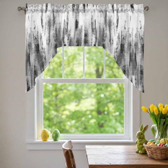Black Nostalgia Pencil Touches Swag Valances for Kitchen Window, Gradient Lines Overlay Small Swag Valances Rod Pocket Curtain Drapes Window Treatment for Bedroom Bathroom, 56x36 Inch