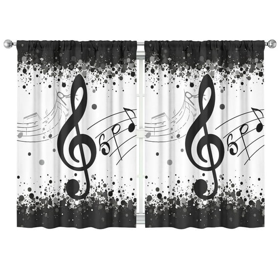 Black Note Curtains-blackout Curtains Bedroom Decor Living Room Darkening Grommet Window Drapes 2 Panels Set 41"x63"