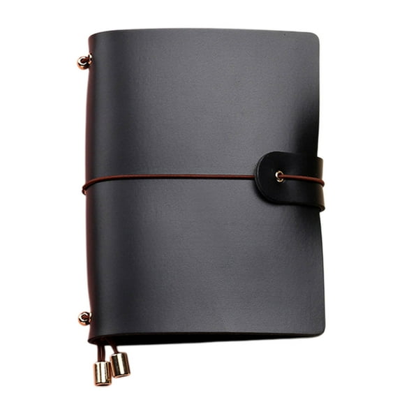 Black Notebook Leather Notebook Travel Diary Student Notebook With Durable Leather Cover and Strap for Journaling Sketching Habit Tracking Size 5.31X4.13 Inches