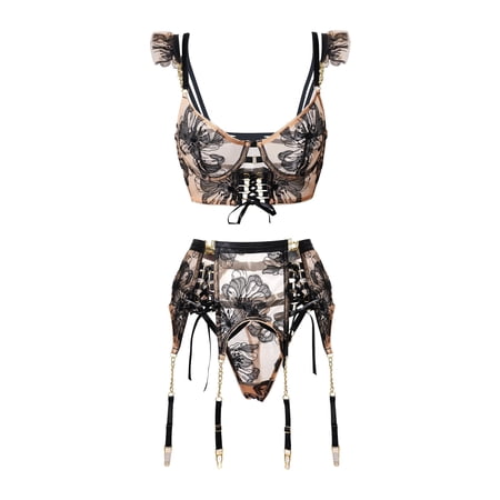 Black&Nude Ribbon Sculpting Body Lingerie Set (S)