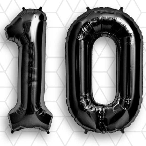 Black Number 10 Mylar Foil Balloon 40” - Helium or Air Inflatable Metallic Aluminum Balloons 10th Birthday Party, Anniversary & Graduation Decoration