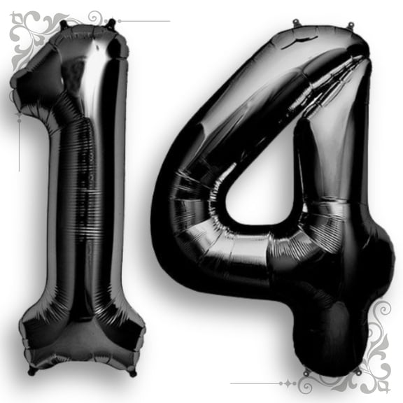 Black Number 14 Mylar Foil Balloon 40 inch - Helium or Air Filled Metallic Balloons for 14th Birthday Hbd Party, Anniversary, Graduation Decoration