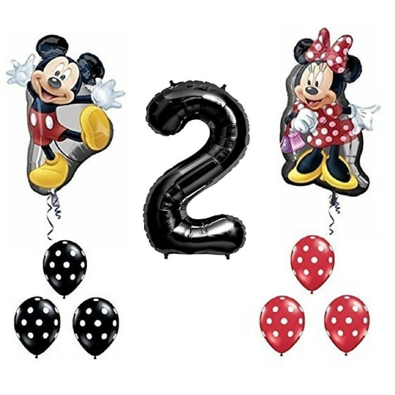 Black Number 2 Mickey and Minnie Mouse Full Body Birthday Supershape Balloon Set