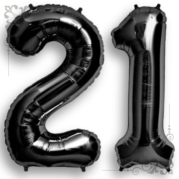 Black Number 21 Mylar Foil Balloon 40 inch - Helium or Air Filled Metallic Balloons for 21st Birthday Hbd Party, Anniversary, Graduation Decoration