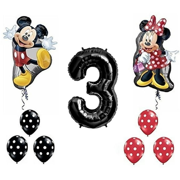 Black Number 3 Mickey and Minnie Mouse Full Body Birthday Supershape Balloon Set