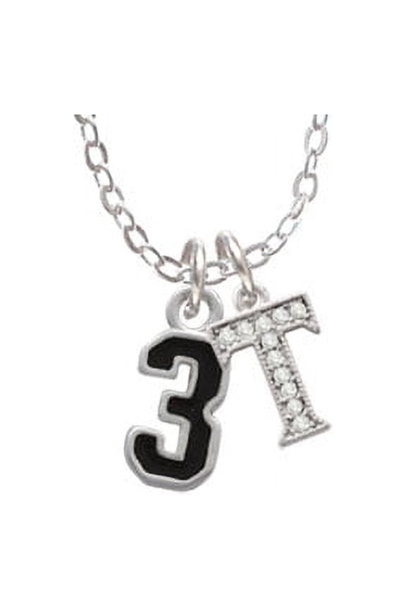 Black Number - 3 - T - Crystal Initial Sophia Necklace, 18"+1"