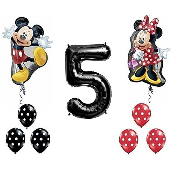 Black Number 5 Mickey and Minnie Mouse Full Body Birthday Supershape Balloon Set 