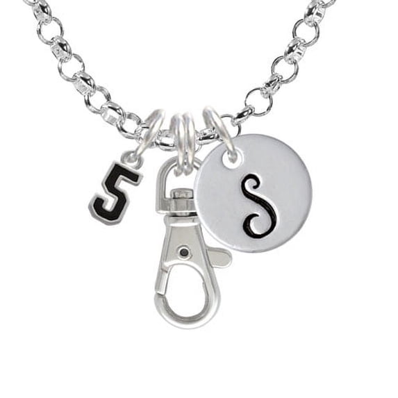 Black Number - 5 - S - Initial Badge Clip Necklace