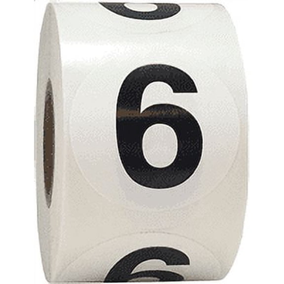 Black Number 6 Circle Stickers | 1.5" Inches Round | 500 Pack