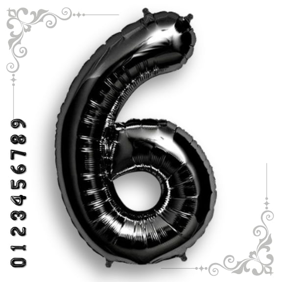 Black Number 6 Mylar Foil Balloon 40 inch - Helium or Air Filled Metallic Balloons for Kids 6th Birthday Party, Anniversary, Graduation Decorations