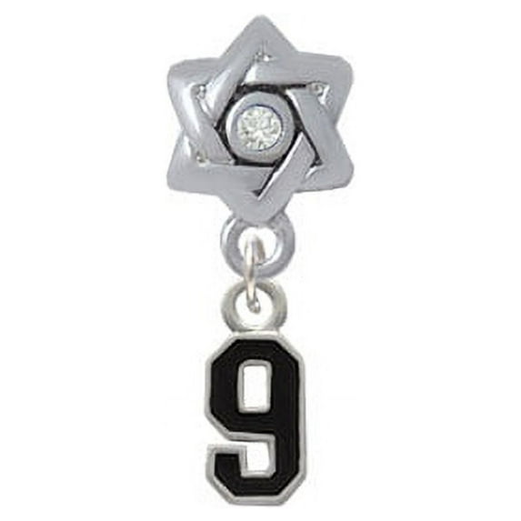 Black Number - 9 - Star of David with Clear Crystal Charm Bead