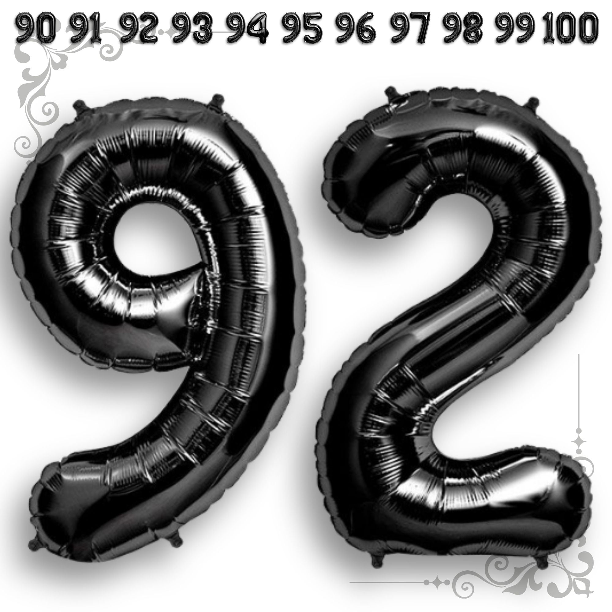 Black Number 92 Mylar Foil Balloon 40 inch - Helium or Air Filled ...