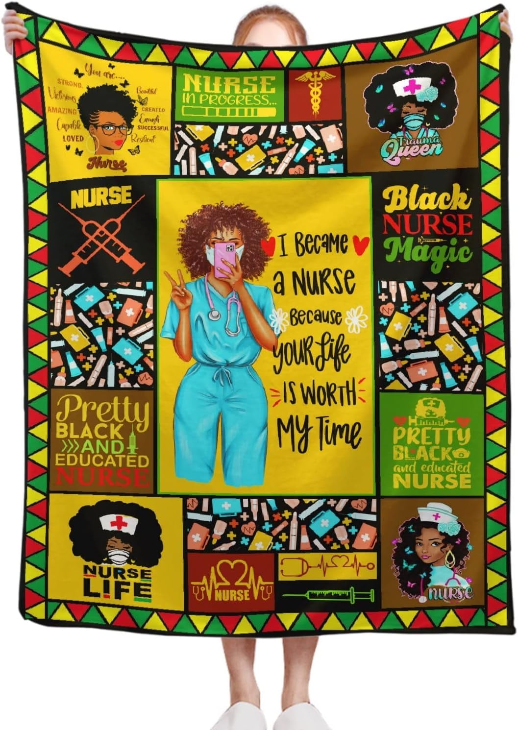 Black Nurse Blanket, 50 x 60 Inch Throw Lightweight Super Soft Cozy