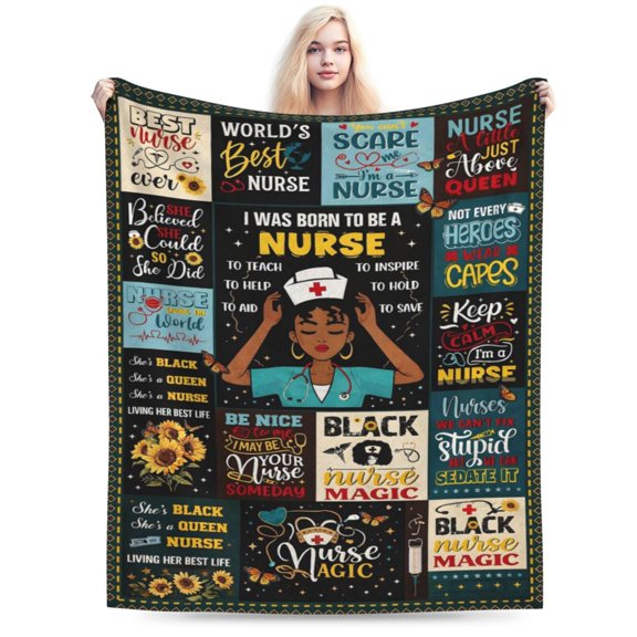 Black Nurse Blanket for Women - African American Nurse Gifts Throw, Nurse Appreciation Blanket for Graduation, RN Nursing School, Birthday, Nurses Week 80x60