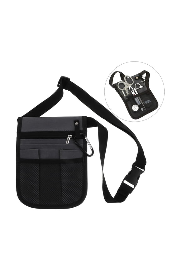 Black Nurse Fanny Pack, Pet Grooming Tool Pouch, Home Medical Supply Bag - Large Capacity with Well-Organized Compartments, Adjustable Belt (27-42 Inches), Mesh Pocket for Easy Access - For Nurses, P
