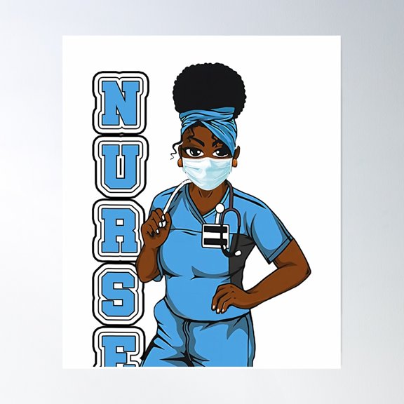Black Nurse Uniform Face Mask Afro Africa Poster Wall Art, Modern Wall Decor, 8x12 UNFRAMED