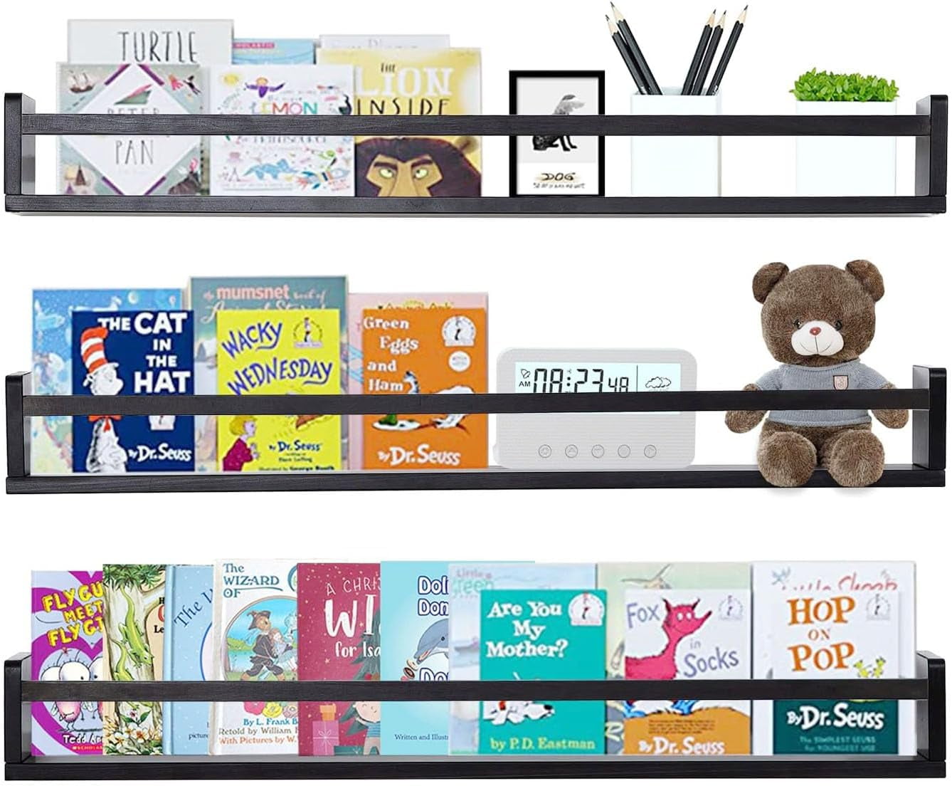 Black Nursery Bookshelves for Wall Hanging Kids Bookshelf Baby Book ...