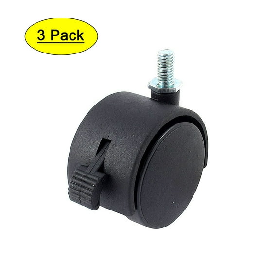 Black Nylon 2" Twin Wheel M8 Threaded Stem Brake Swivel Casters 3pcs