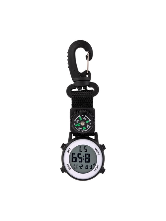 Black Nylon Clip-On Digital Fob Watch, Multi-Functional Pocket Clip Watch for Outdoor Hiking, Work Uniform & Wall Mountable Timepiece