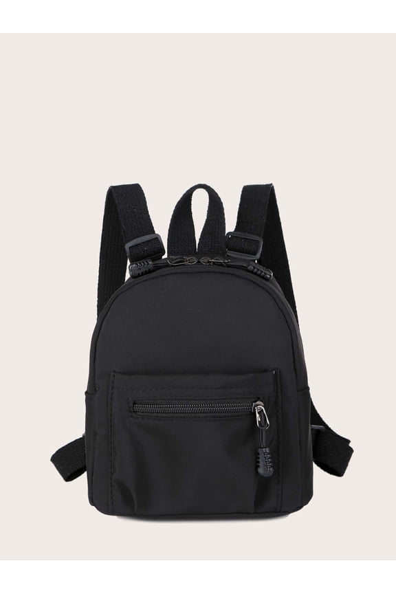 Black Nylon Mini Backpack With Front Zip Pocket Portable Lightweight Day