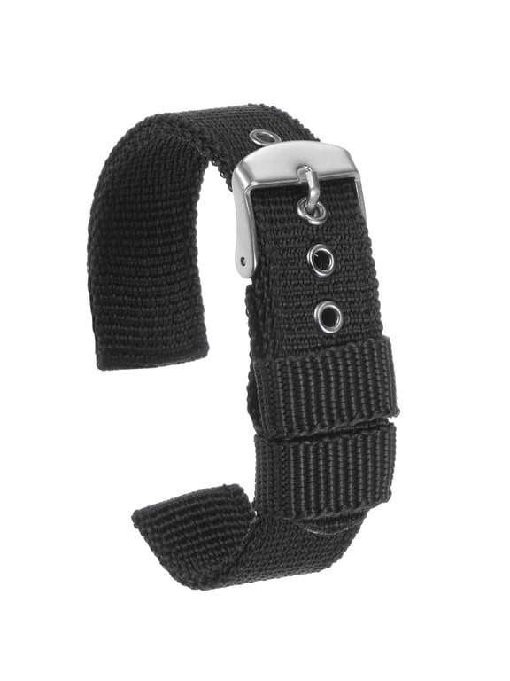 Black Nylon Watch Band 16mm Width Soft and Comfortable Nylon Strap with Silver Buckle