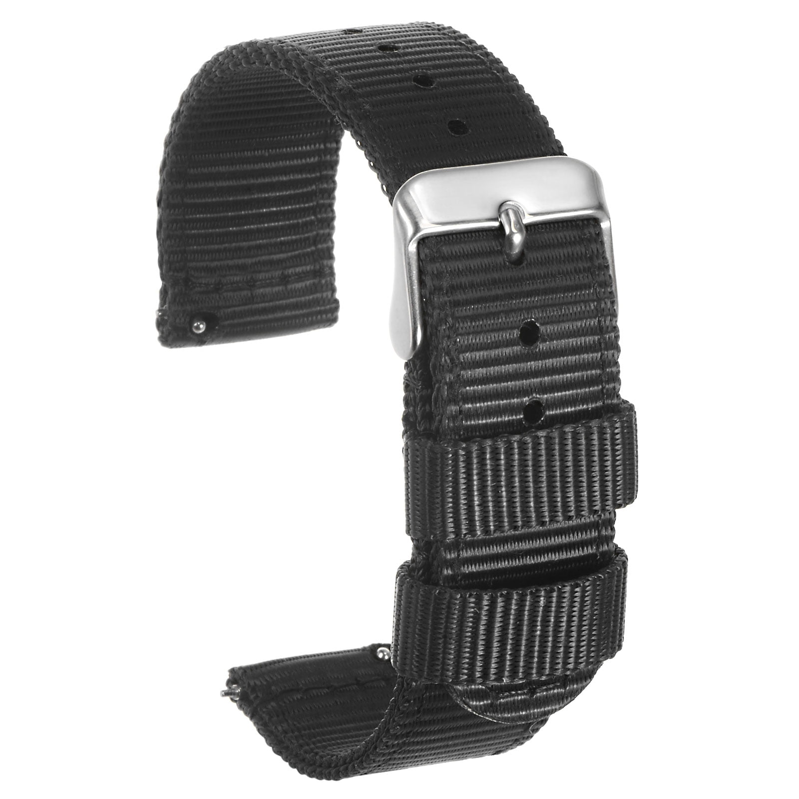 Black Nylon Watch Band 18mm Width Durable Nylon Strap with Silver Buckle, Canvas Watchband