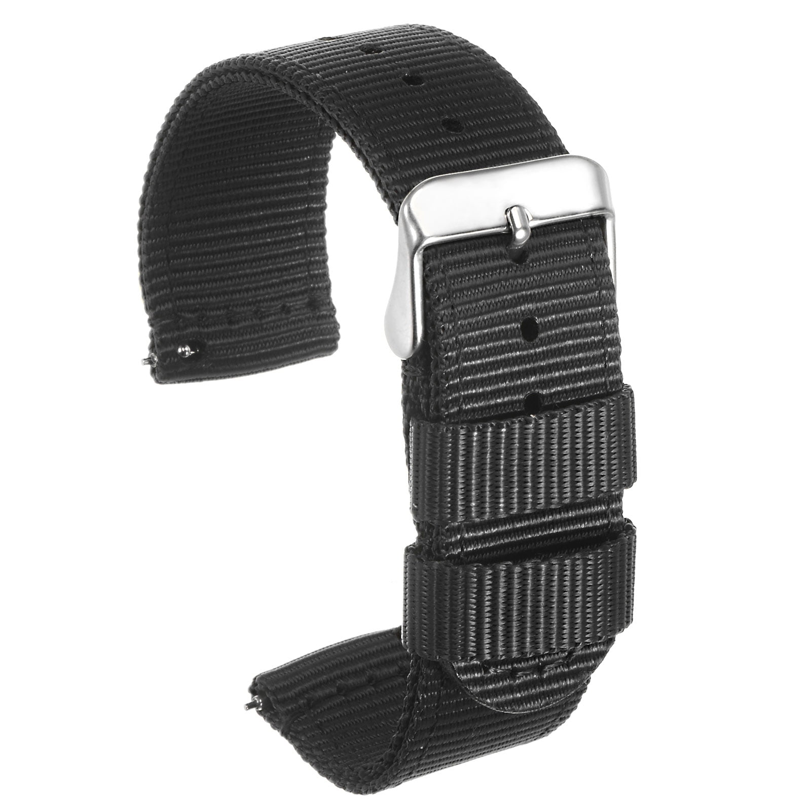 Black Nylon Watch Band 20mm Width Durable Nylon Strap with Silver