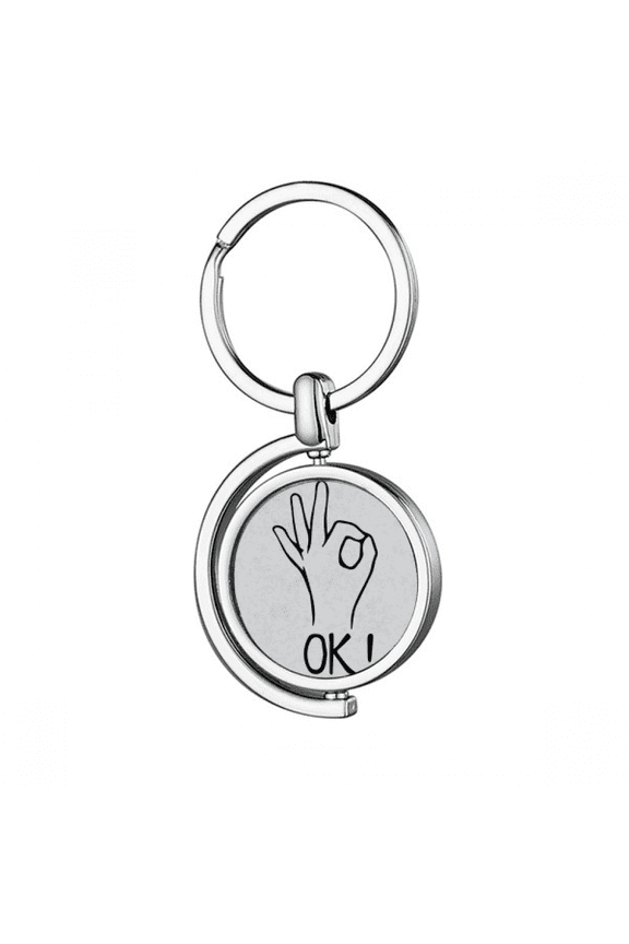 Black OK Personalized Gesture Pattern Rotating Keychain Metal Keyring Holder